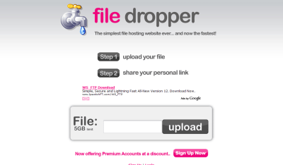 5GB・サインアップ不要のオンラインストレージ『File Dropper』