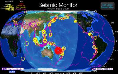 世界中の地震をリアルタイムで地図上に表示する『IRIS Seismic Monitor』