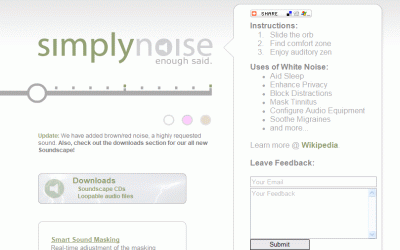 ホワイトノイズなどのノイズを聴くことができる『SimplyNoise』